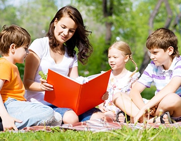 Education by reading outdoors.